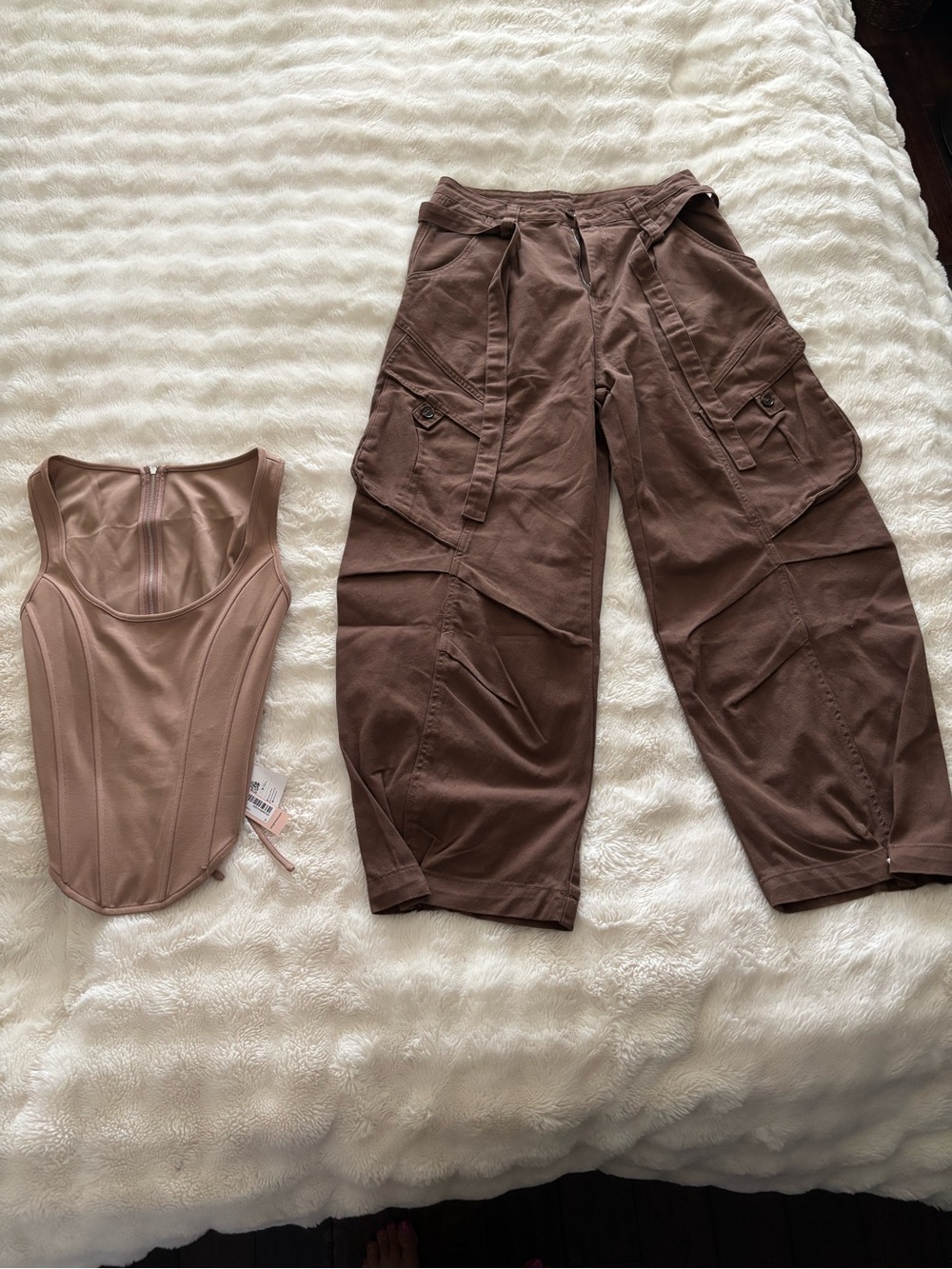 Micas Wide-Leg Cargo Pants in Brown — with brown corset- size L